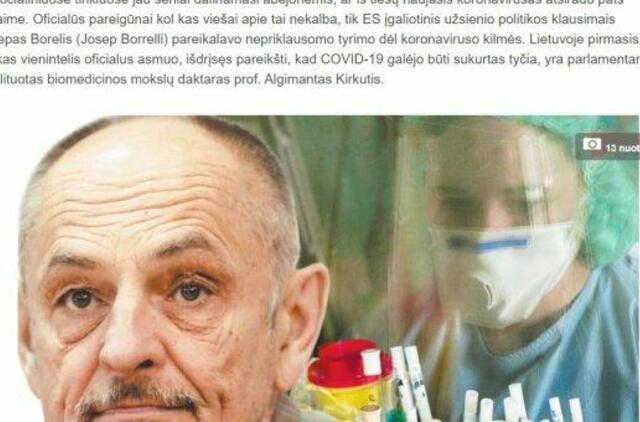 Paneigimas: Straipsnyje „Seimo narys įtaria, kad virusas sukurtas tyčia“ - klaidinanti informacija