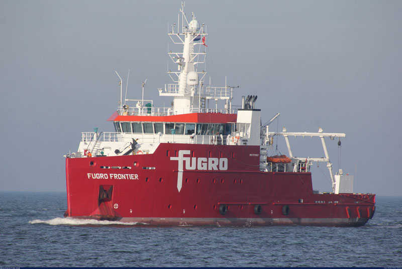 LAIVAS. Geofizinių tyrimų laivas „Fugro Frontier“, Lietuvos vandenyse apie 38 metrų gylyje aptikęs paslaptingą skenduolį. 
