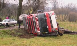 Klaipėdos rajone apvirto medieną vežęs sunkvežimis