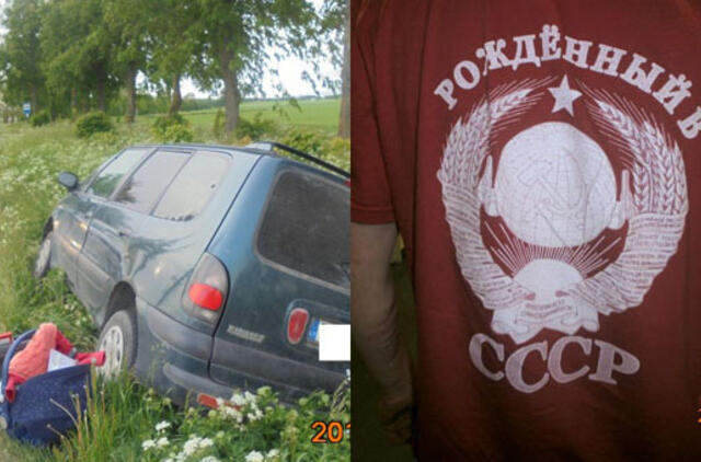 Sovietinė simbolika ir automobilis griovyje
