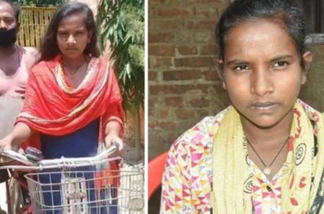 Indijoje mergina 1 200 km vežė namo savo neįgalų tėvą